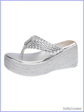 Womens Wedge Flip Flop Sandals PU Platform Slip On Beach Walking Shoes
